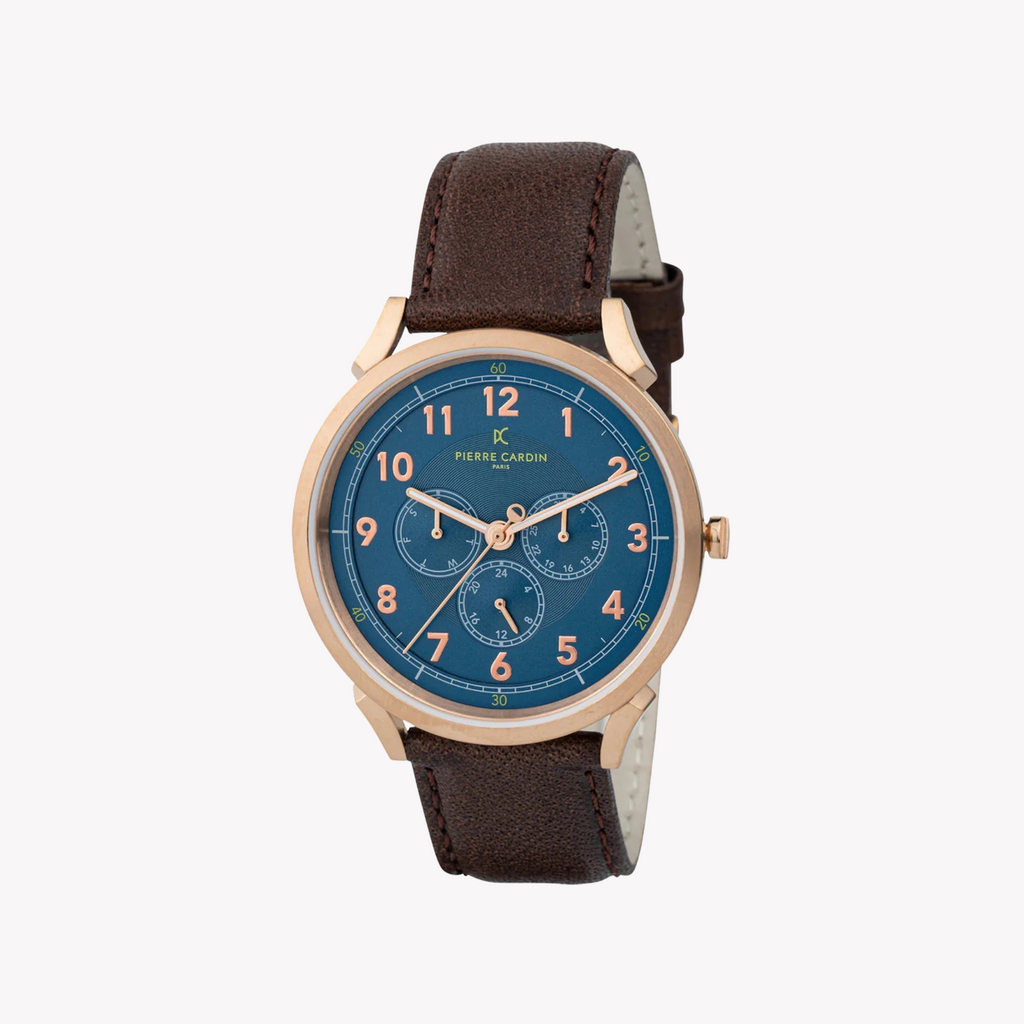 Pierre Cardin Men's Brown Leather Watch, Blue Dial | Cpi.2054-0