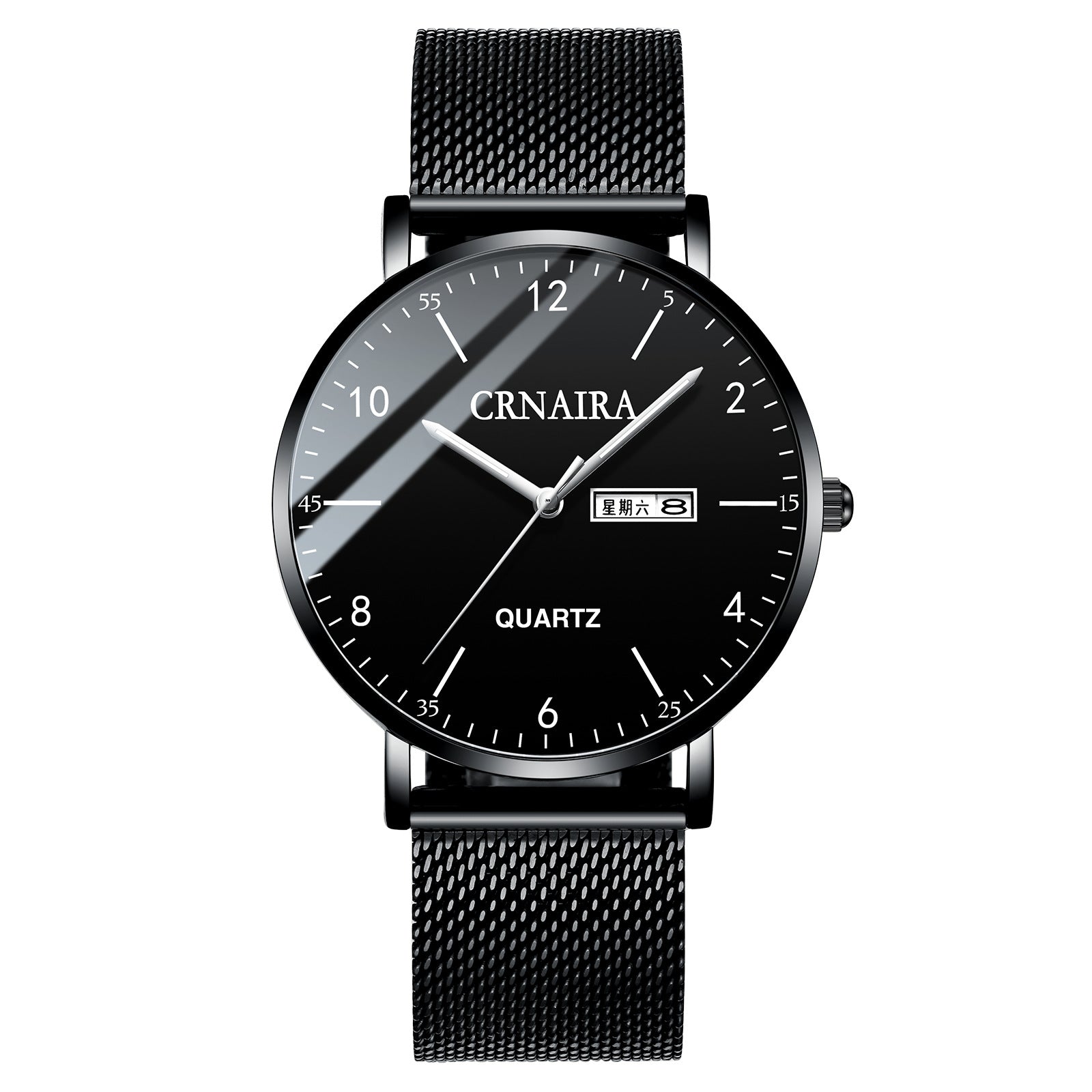 Quartz Men's Watch Mesh Black Steel Band