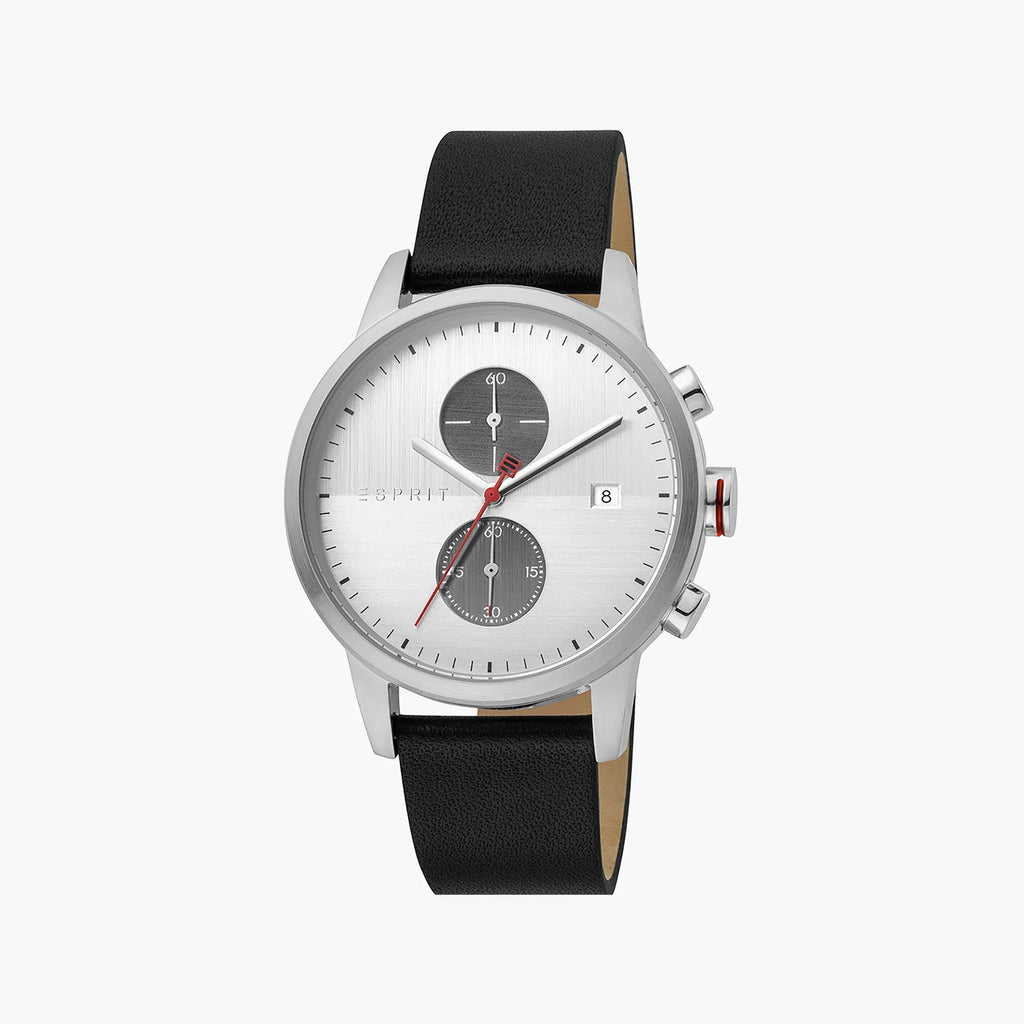 Esprit Men's Black Leather Watch, Silver Dial | Es1g034m0045-0
