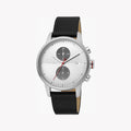 Esprit Men's Black Leather Watch, Silver Dial | Es1g034m0045-0