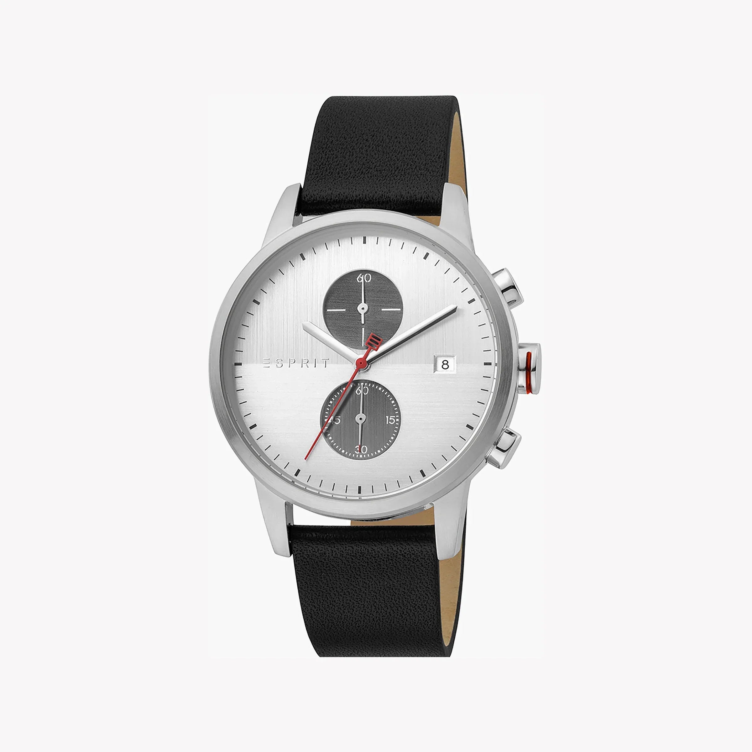 Esprit Men's Black Leather Watch, Silver Dial | Es1g034m0045-0