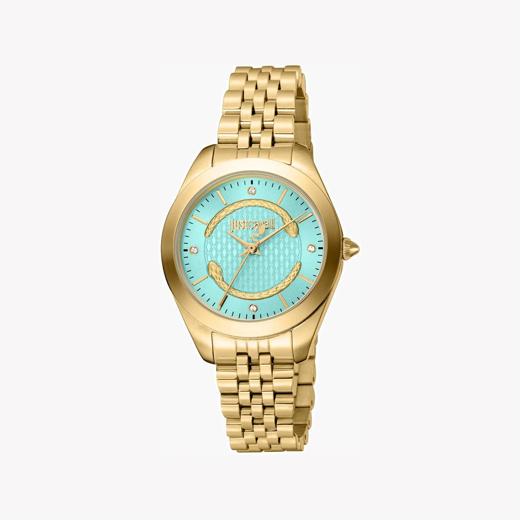 Just Cavalli Women's Gold Stainless Steel Watch, Turquoise Dial | Jc1l210m0465-0