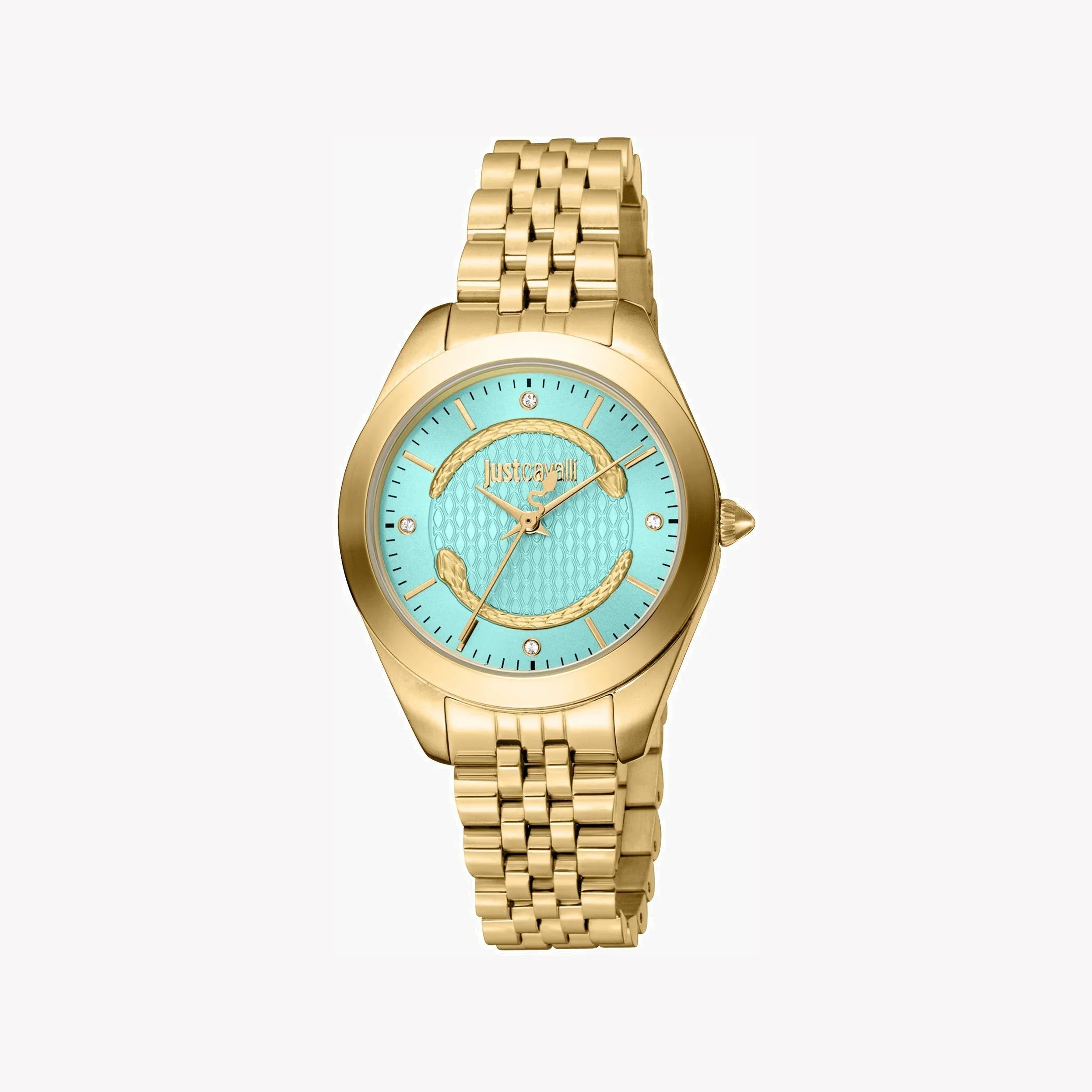 Just Cavalli Women's Gold Stainless Steel Watch, Turquoise Dial | Jc1l210m0465-0