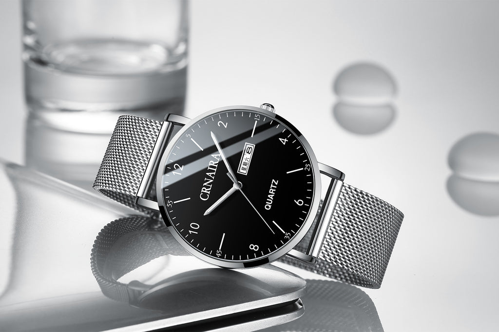Quartz Men's Watch Mesh Black Steel Band