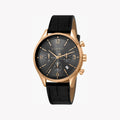 Esprit Men's Black Leather Watch, Black Dial | Es1g084m0025-0