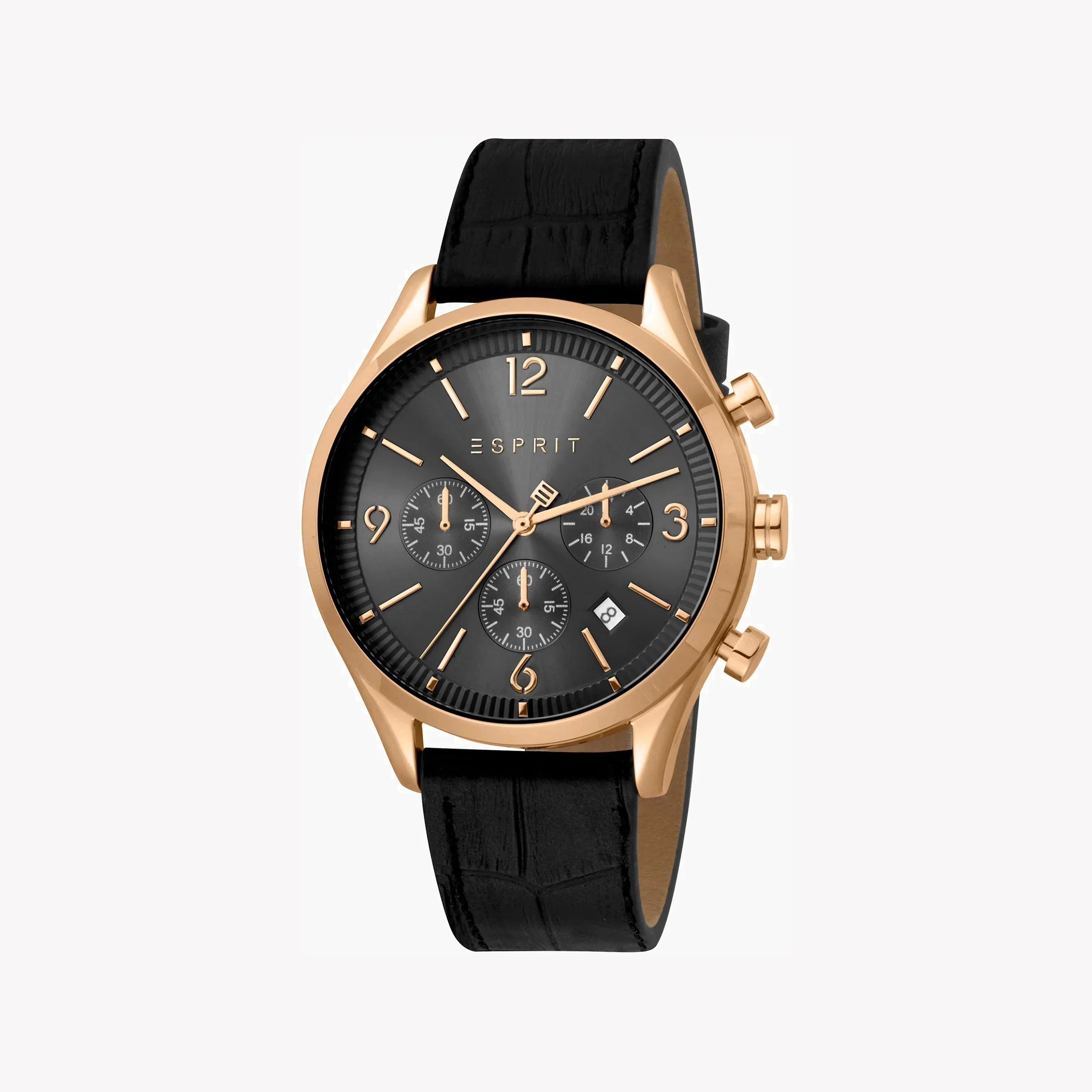Esprit Men's Black Leather Watch, Black Dial | Es1g084m0025-0