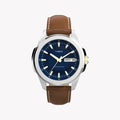 Essex 3-Hand Strap Blue Dial Brown Leather Watch | TW2Y38100-0