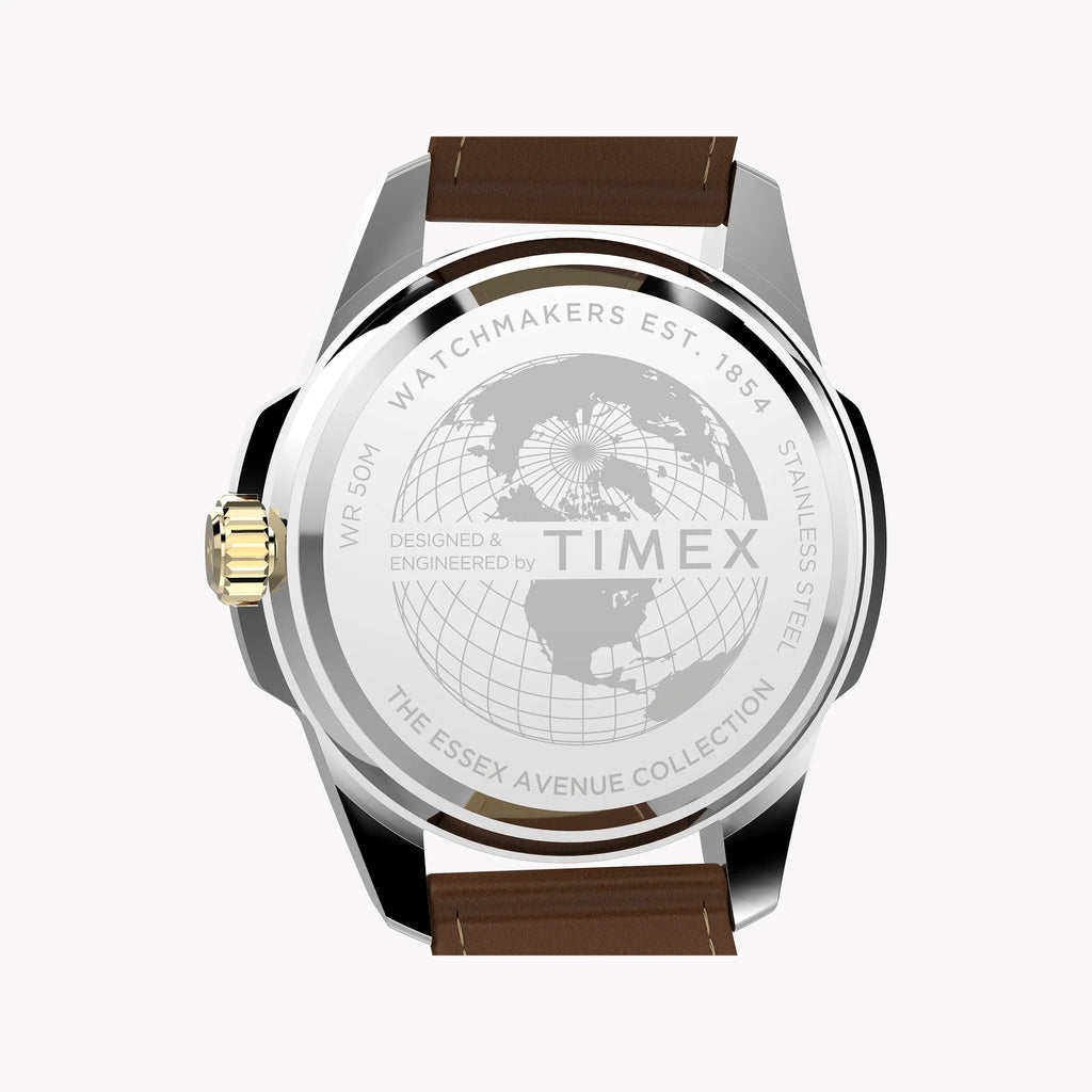 Essex 3-Hand Strap Blue Dial Brown Leather Watch | TW2Y38100-3